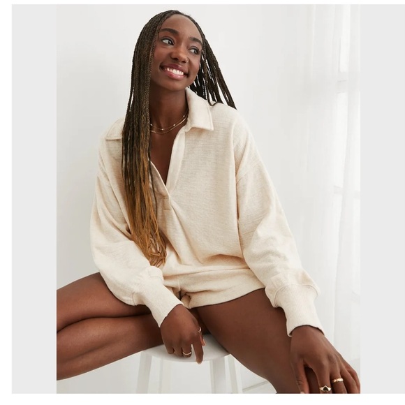 Aerie Endless Summer Polo Sweatshirt Green - Picture 2 of 12